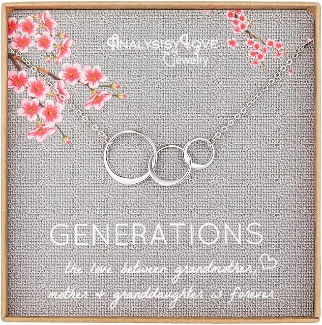 3 Generations Necklace - Sterling Silver Interlocking Infinity 3 Circles Necklace for Grandma Mom Granddaughter, Mothers Day Jewelry Birthday Gifts