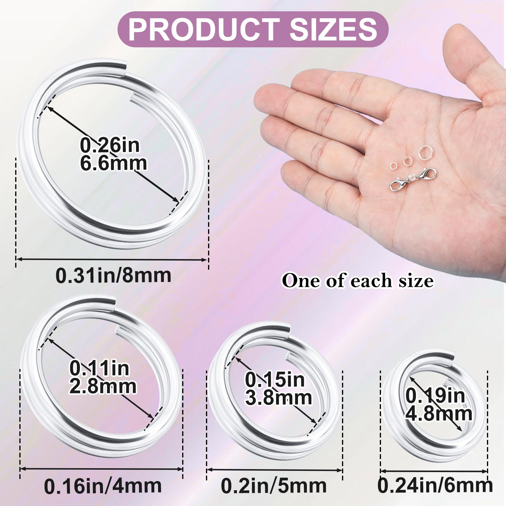 JYvivid 4 Pcs 925 Sterling Silver Split Jump Ring, Small Open Connector Jump Rings, Split Rings for Bracelet, Necklace, Jewelry Findings, Key Rings - 4/5/6/8mm