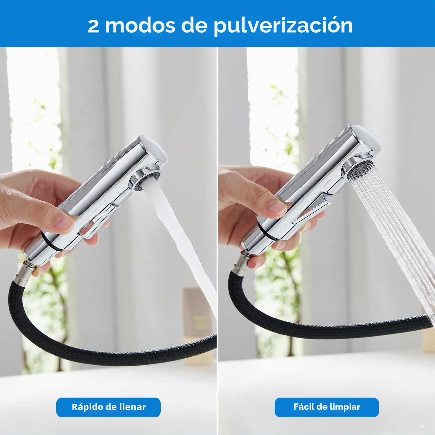 Grifo Lavabo Extraible en 2 Modos, Grifo Baño Cromado Mezclador Monomando Extensible para Hogar y Comercial, Acero Inoxidable, Diseño Moderno