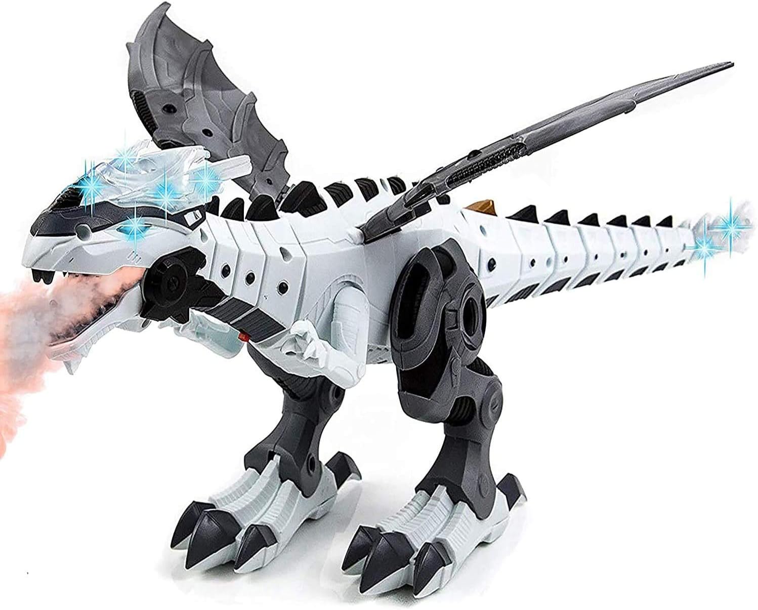 Kome Walking Dinosaur Toy with Breathing Smoke, Battery Powered Christmas Toy Shaking Head, Light Up Eyes and Sounds Mist Spray Flashing Lights Robot