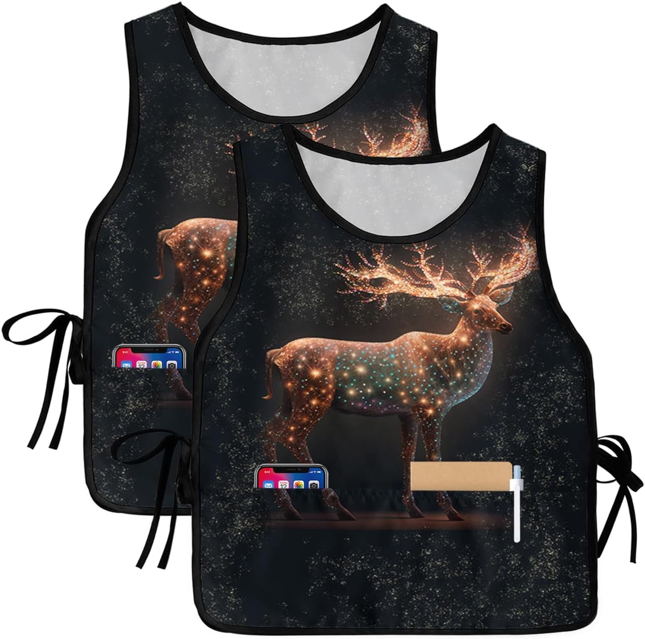 Christmas Deer Cobbler Aprons with 2 Pockets Bib for Chef Kitchen Forest Xmas Aesthetics Starry Elk