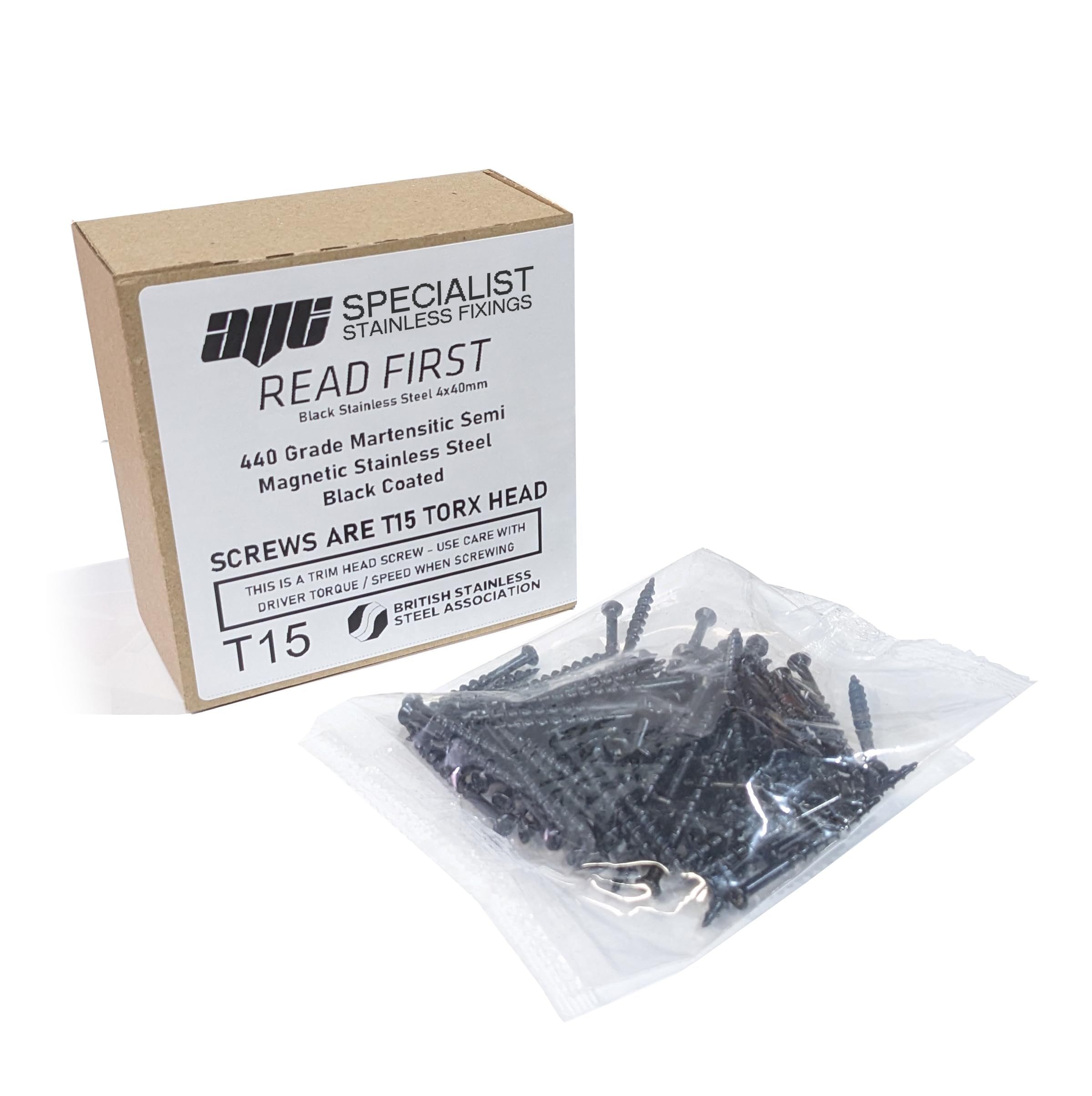 200 BLACK Stainless Steel Decking Screws 4mm x 40mm TORX T15 Small Trim Head - Image 2