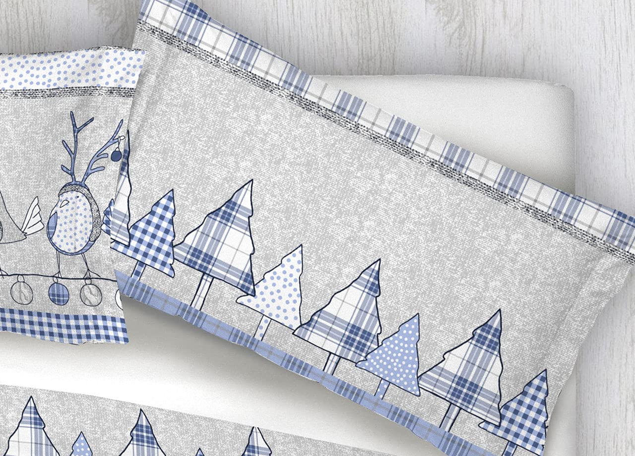 Set Completo Lenzuola in Morbida Flanella Varie Fantasie OB Inverno Natale Cuori Singolo Oliver Azzurro