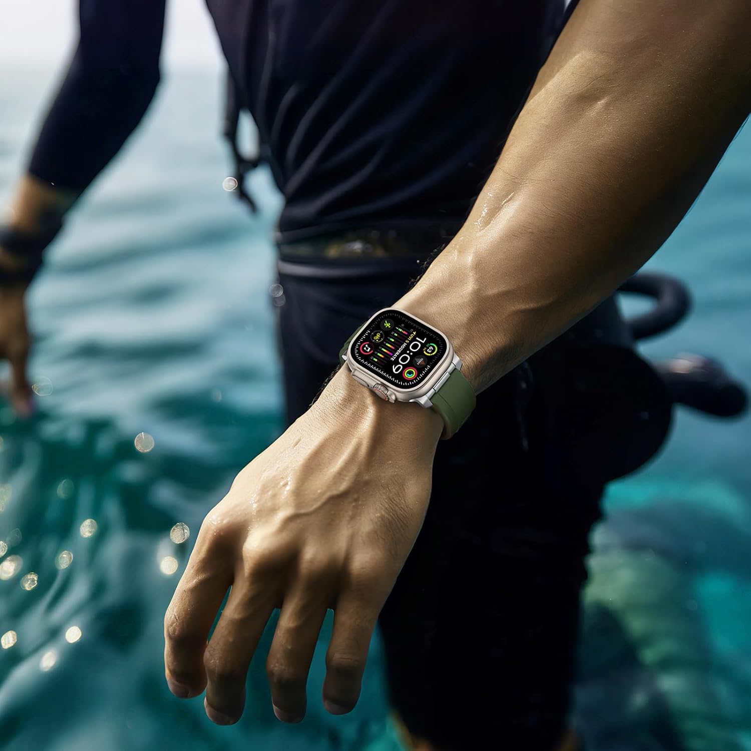 Anlinser Bands Compatible with Apple Watch Ultra 3/2/1 Band 49mm 46mm 45mm 44mm 42mm for Men, Rugged Silicone Sport Strap with Metal Connector for iWatch SE Series 11 10 9 8 7 6 5 4-1 (Army Green)