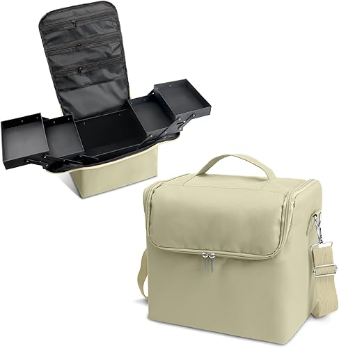 KZAOPZ Organizador grande de esmalte de uñas, 4 bandejas organizador de maquillaje, Beige, Estuche de tren para maquillaje