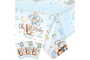 Charming Blue Teddy Bear Baby Shower Tablecloth