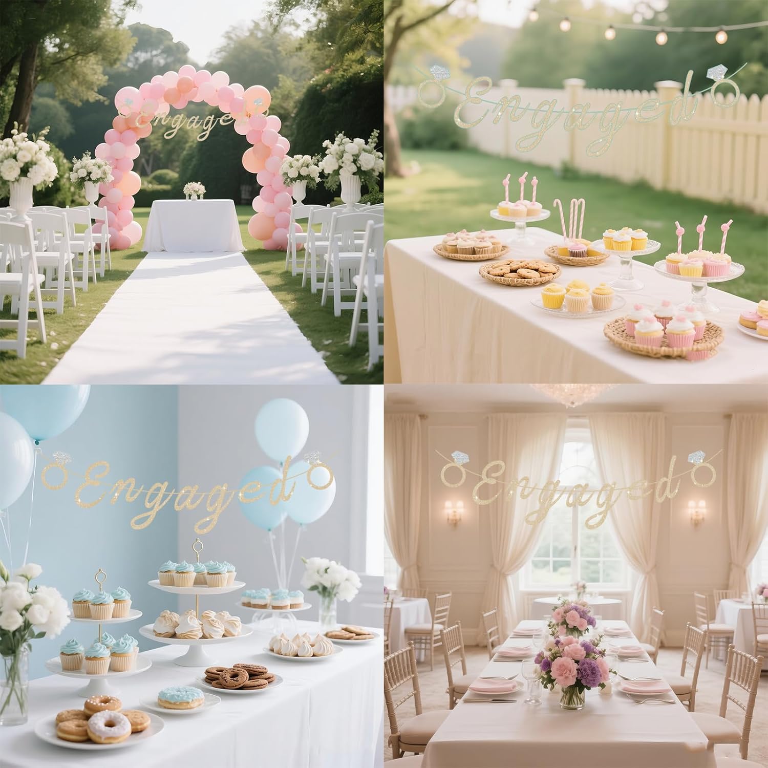 Engaged Banner, Pre-Strung Engagement Party Decorations, Glitter Engagement Banner with Glass, Couples Shower Decorations for Wedding Reception Sighs Photo Props Backdrop