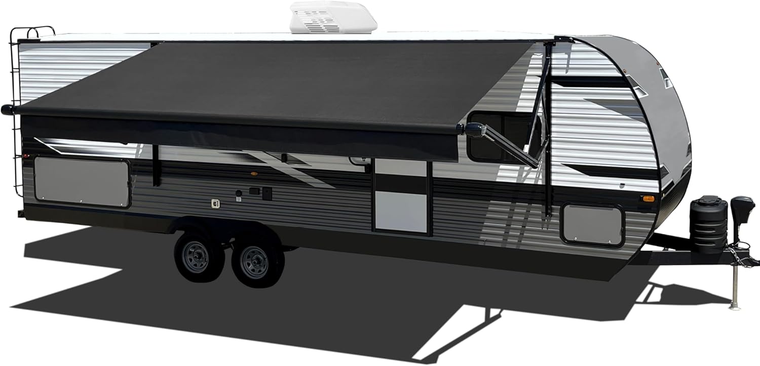 Velarium 10' RV Vinyl Canopy, Black – Heavy-Duty 13.5oz 3-Ply Material, Cold & Crack-Resistant RV Awning, All-Purpose Outdoor Canopy for RVs, Trailers, and Motorhomes (Fabric 9'2")