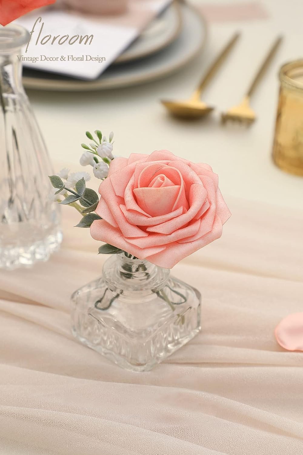 Floroom Artificial Flowers 25pcs Real Looking Mixed Living Coral Foam Fake Roses with Stems for DIY Wedding Bouquets Bridal Shower Centerpieces Floral Arrangements Party Tables Home Decorations - Image 7