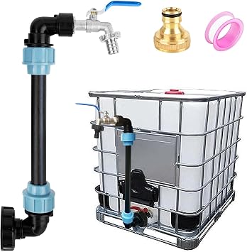 IBC Adapter with Gooseneck Brass Tap, 3/4 Inch, Black, Rectangular, Plastic, CISTERN, Tap, IBC Tank Accessories for Rainwater Tank, Water Barrel, IBC Container