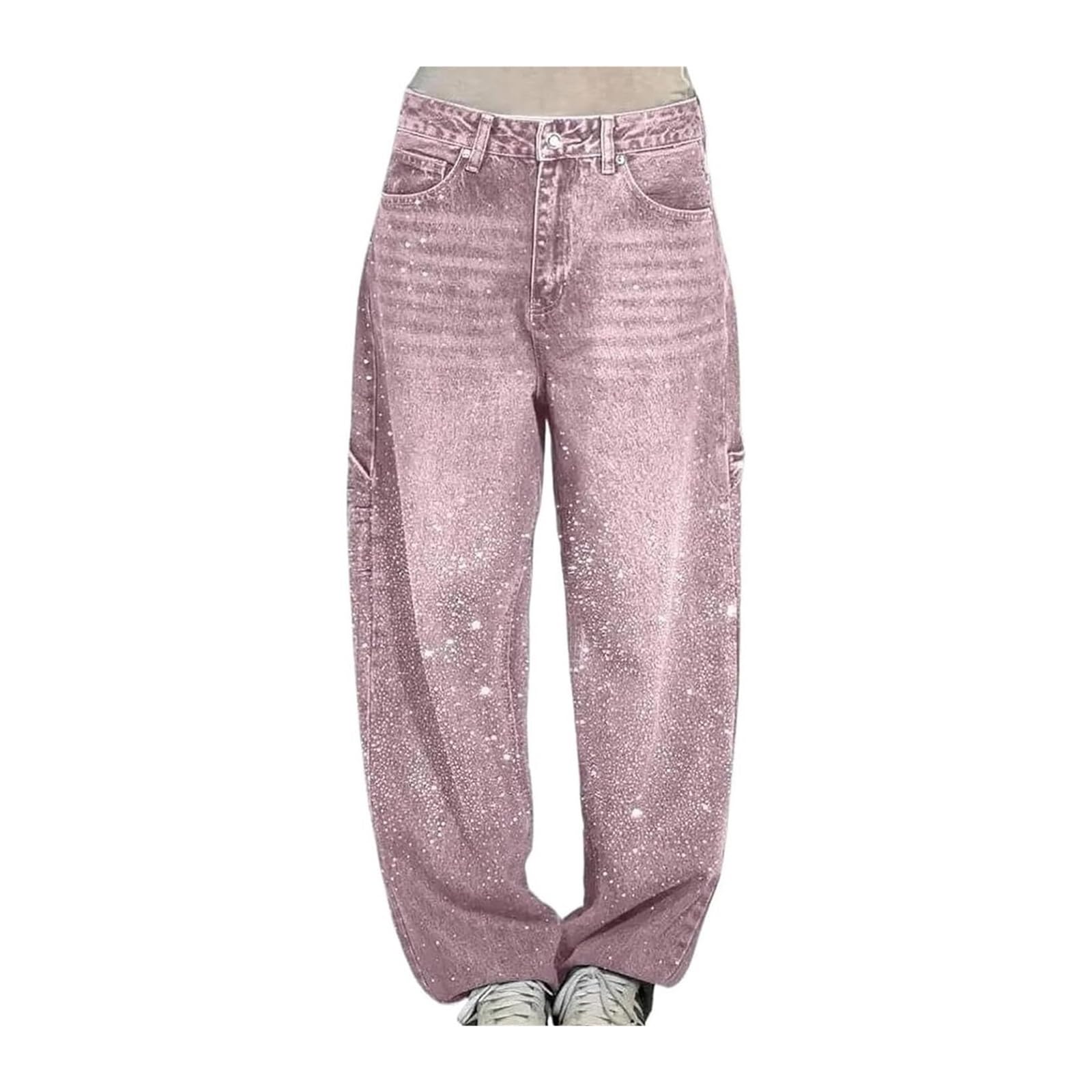SIYAN Pantalones Vaqueros Y2k De Cintura Baja For Mujer, Pantalones Holgados Vintage con Diamantes De Imitación For Niñas, Pantalones Vaqueros Rectos De Pierna Ancha, S-3XL(Pink,XL)
