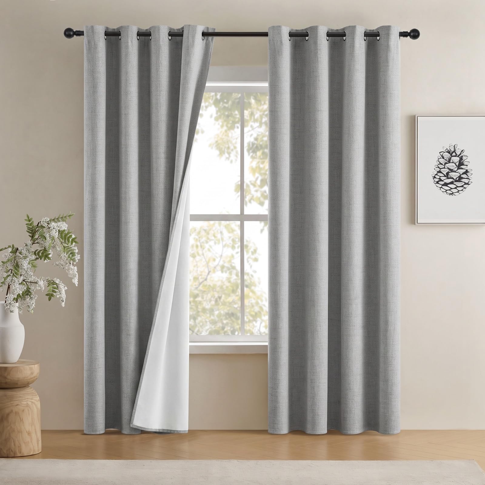 Gazal Vole Grey Curtains for Bedroom 100% Blackout Curtains 102 Inch Drop