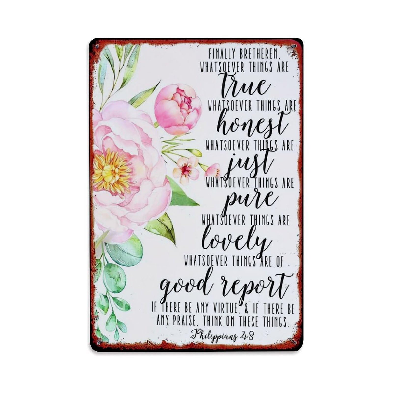 Jdfenggu Vintage Floral Scripture Art Print Design Retro Metal Tin Sign, Decor Art Poster For Bar, Home, Man Cave, Kitchen, Laundry Room Gift 8X12inch