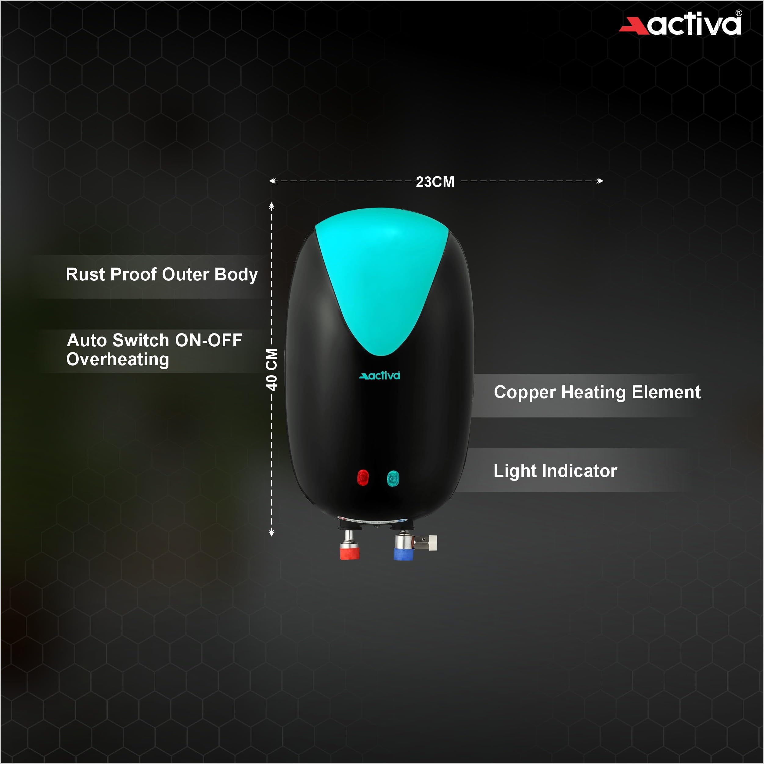 ACTIVA 3L Instant Water Heater Geyser 3kW ISI Copper Element 304L SS Tank Anti Rust Coating Auto Cut Off ABS Body BEE 5 Star Fast Heating Compact Bathroom Kitchen Use 5 Year Warranty Green Black 4