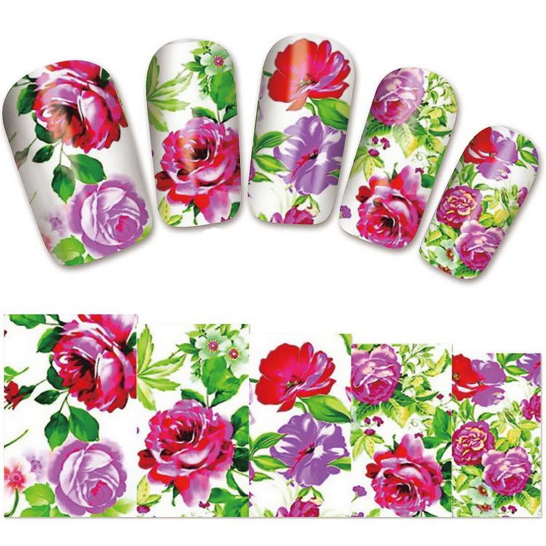 SENECIO� Pink Red Rose YZW-1389 Nail Art Manicure Decal Water Transfer Sticker 1 Sheet-image-7