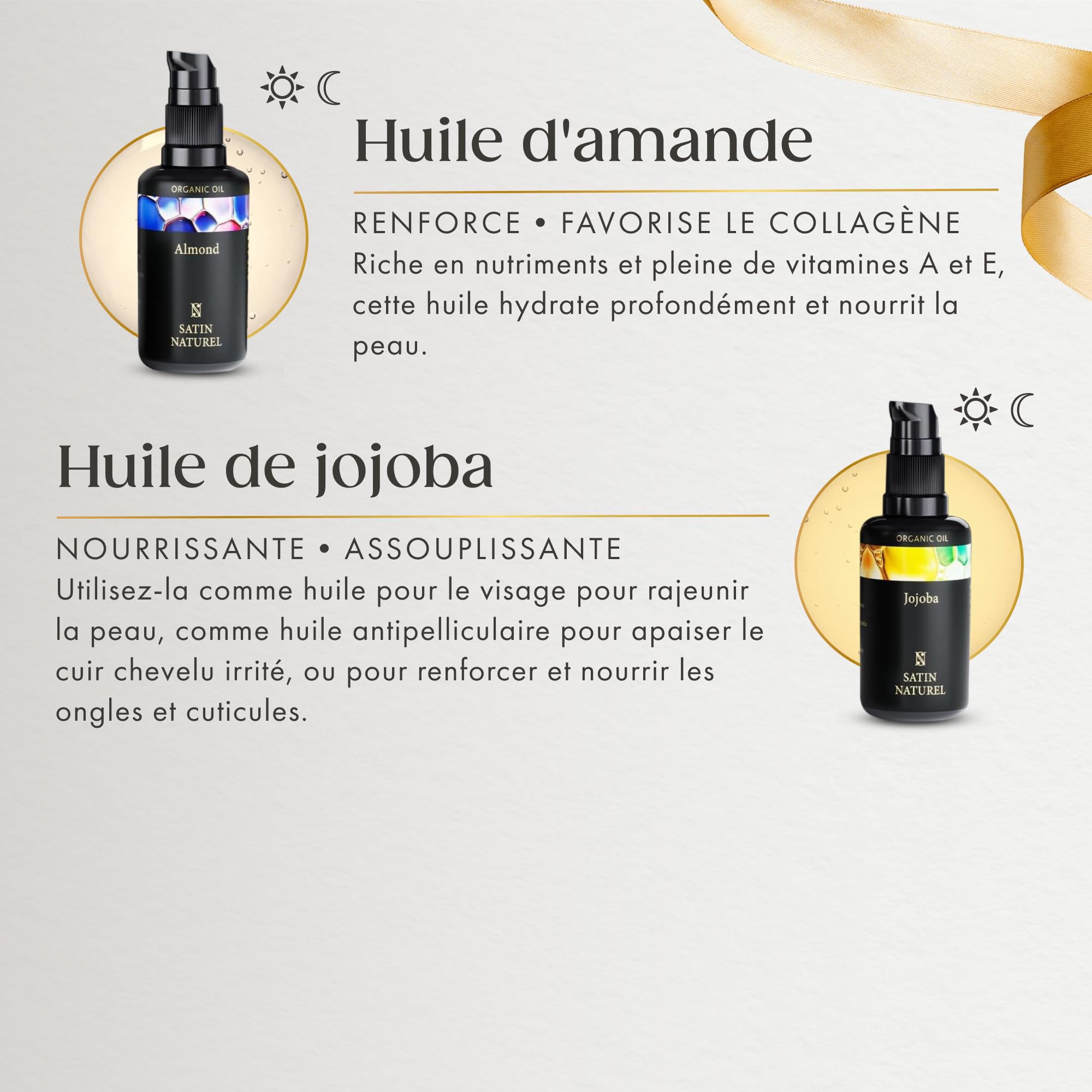 Satin Naturel Coffret Beauté 5x30ml – Huile d’Argan, Ricin, Amande & Jojoba & Gommage Corps – Coffret Cadeau Femme – Idée Cadeau Naturelle