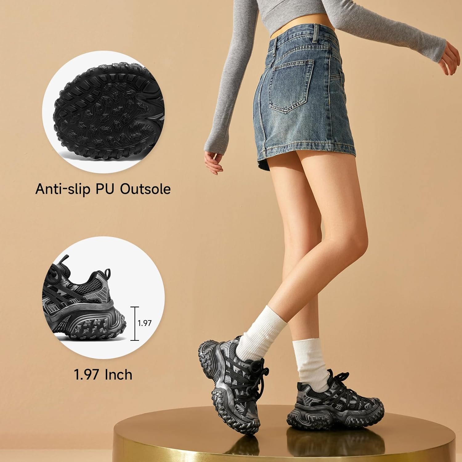 BEAU TODAY Chunky Sneakers for Women，Womens Fashion Sneakers, Genuine Leather Sneakers for Women, Lace Up Comfortable Casual Walking Dad Shoes - Image 3