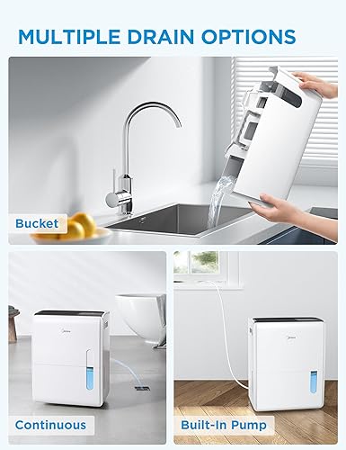 Miniatura 4 de Midea Deshumidificador de 5,500 pies cuadrados para sótano, deshumidificador de 60 pintas con bomba, aplicación y control inteligente Alexa, tanque