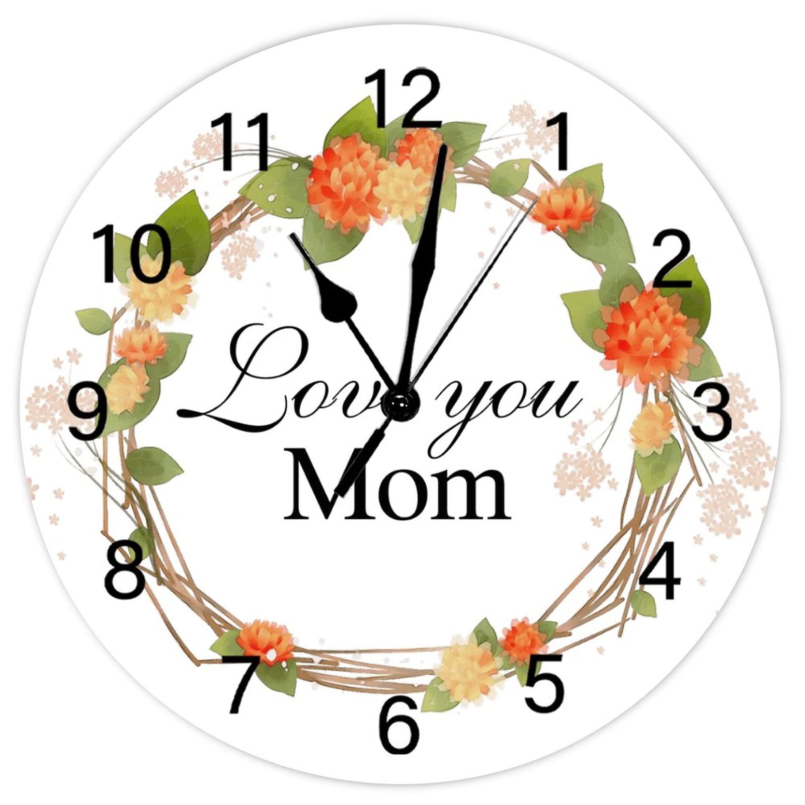 Horloge murale Love You Mom fleurie de 38cm, le cadeau idéal pour exprimer votre amour