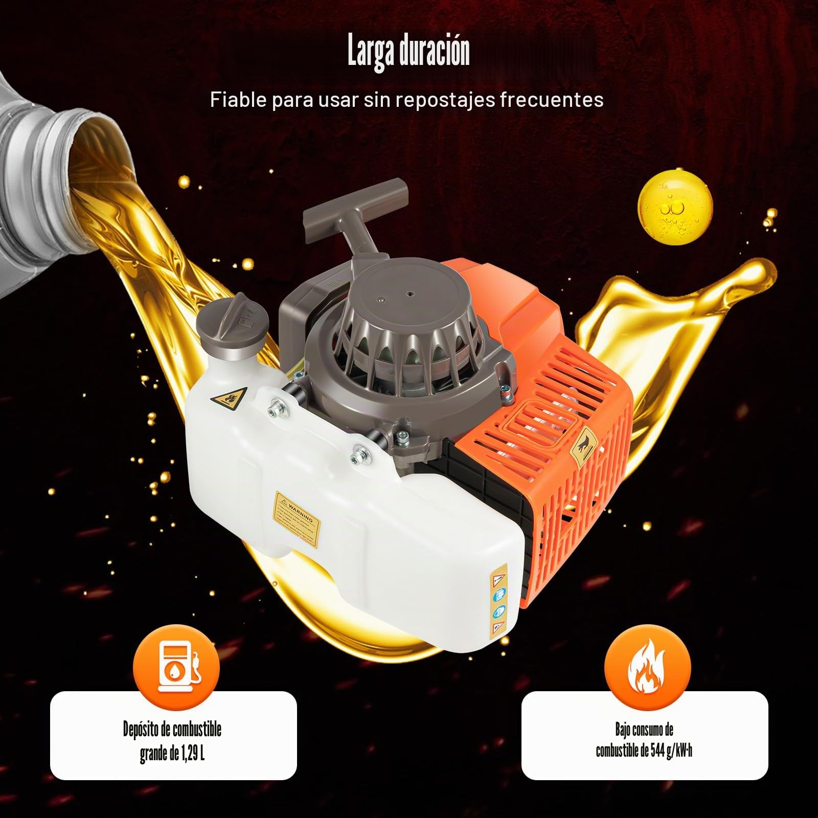 Broca de tierra de gasolina de 2 tiempos, 63 CC, 2,2 kW, con ruedas, taladro de gasolina, taladro de tierra de 300 mm de diámetro, para carretilla, color naranja