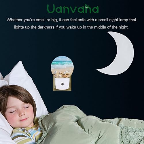 Miniatura 5 de Luz nocturna de concha, verano, playa, coral, estrella de mar azul, océano, olas de mar, luces nocturnas enchufables a la pared, sensor de atardecer