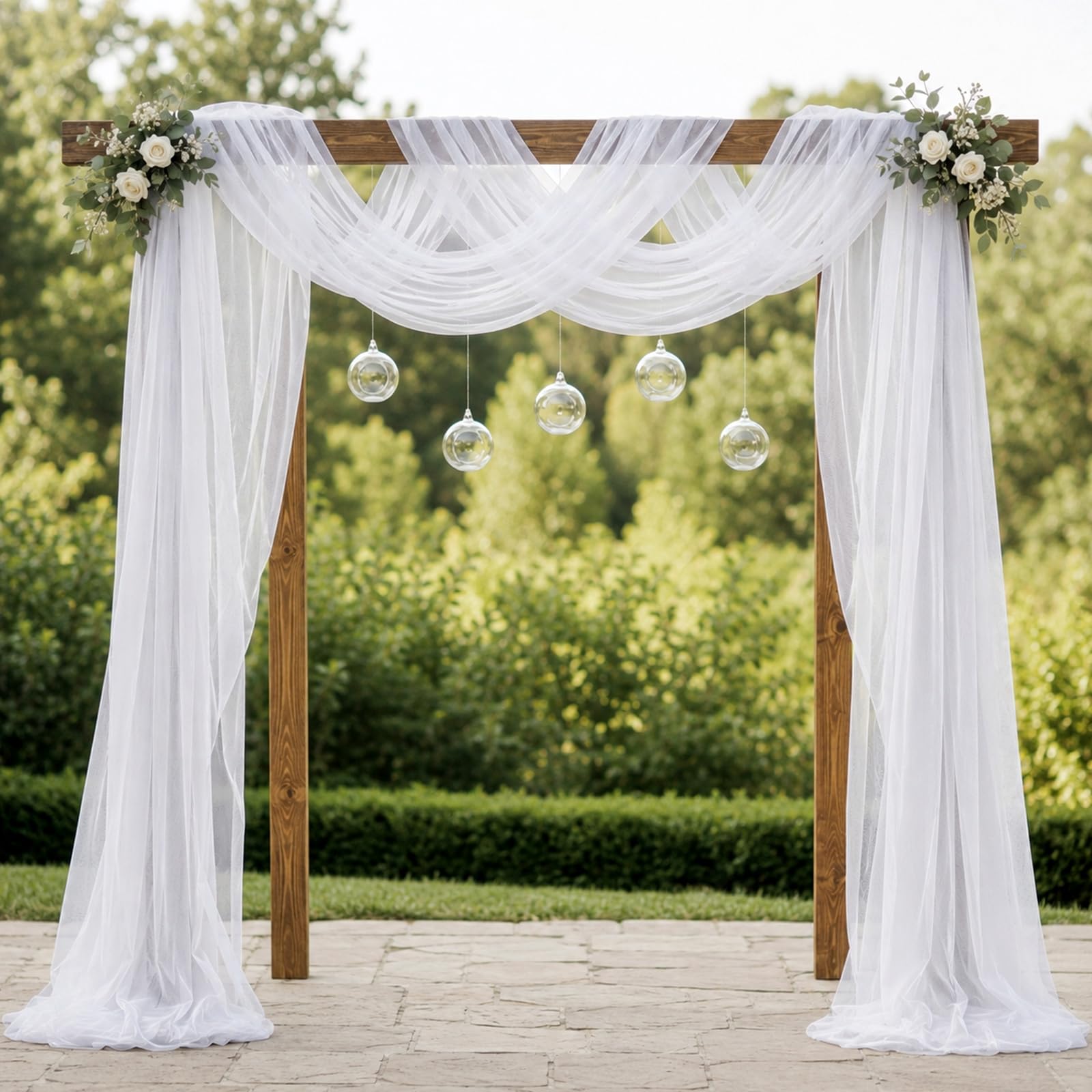 Cortina de gasa para bodas Namalu blanca de 20 metros con acabado elegante