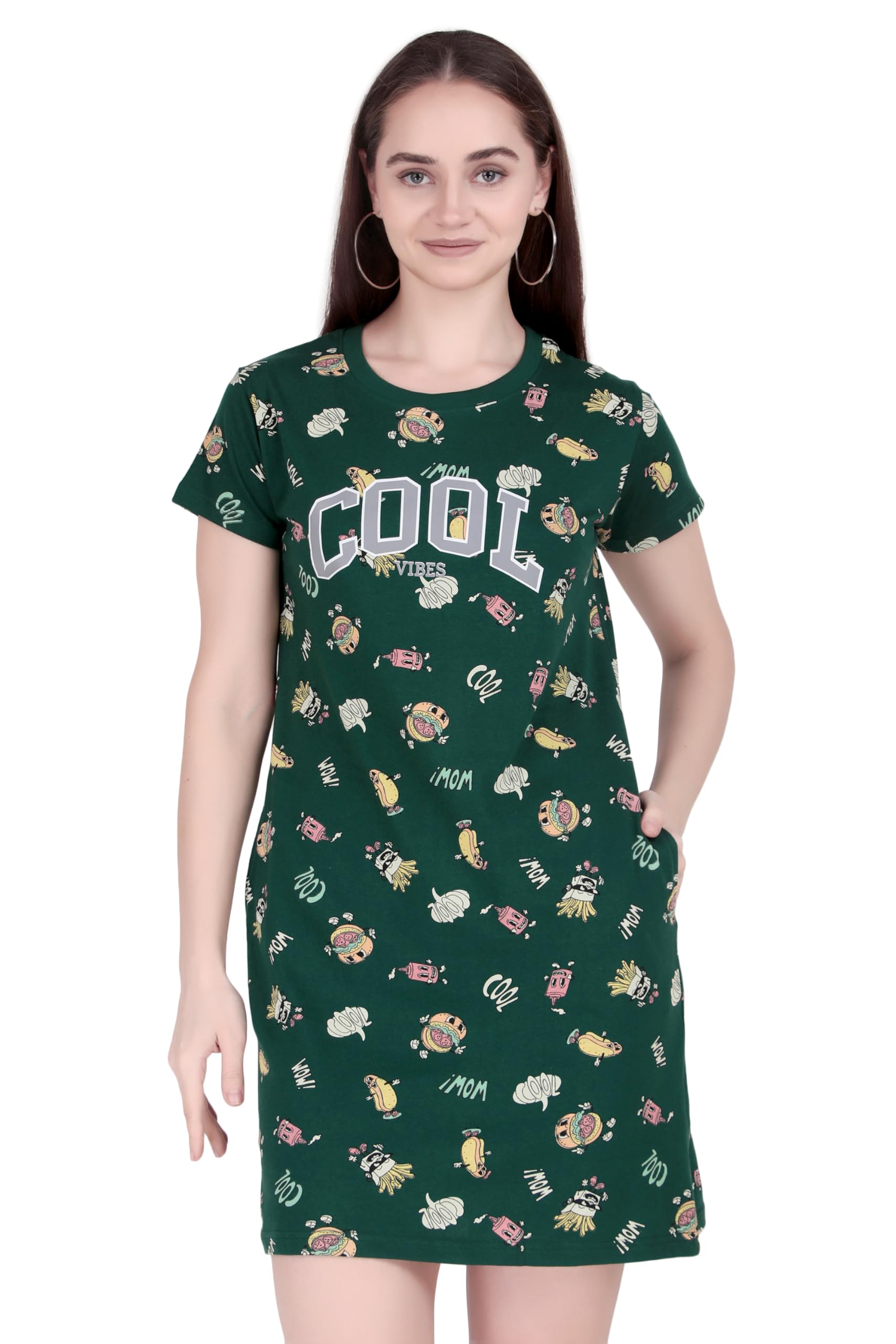 women cotton long t-shirt dress in knee length with side pockets include plus sizes (size s -5xl)