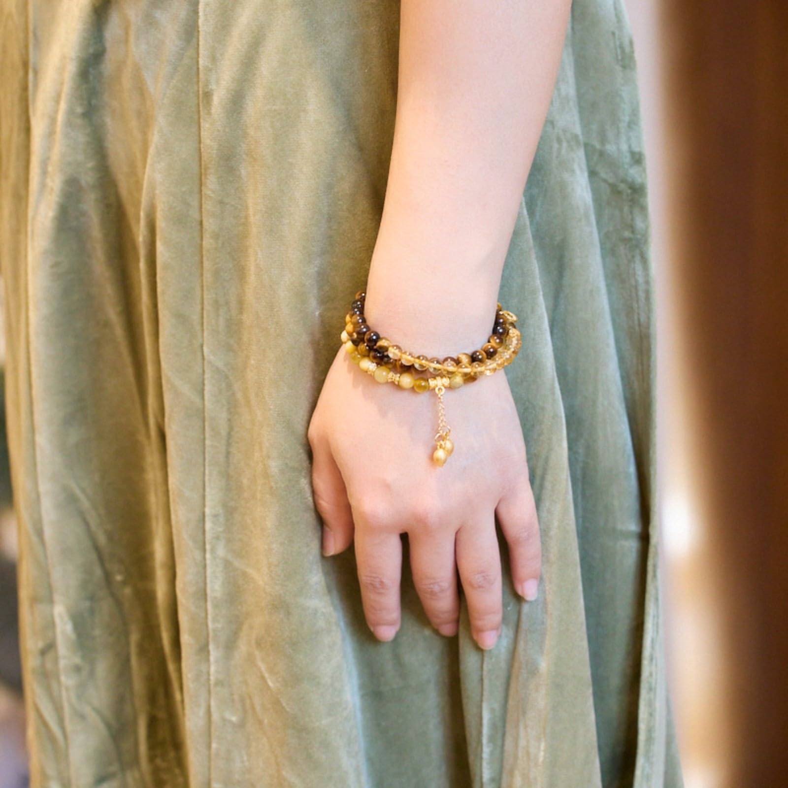 Braccialetto Donna Bracciale Fortunato A Doppio Filo, Impilabile per Buona Fortuna-Marrone