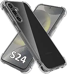 USTIYA Capa para Samsung Galaxy S24 TPU transparente quatro cantos capa de proteção de grau militar transparente fundo macio