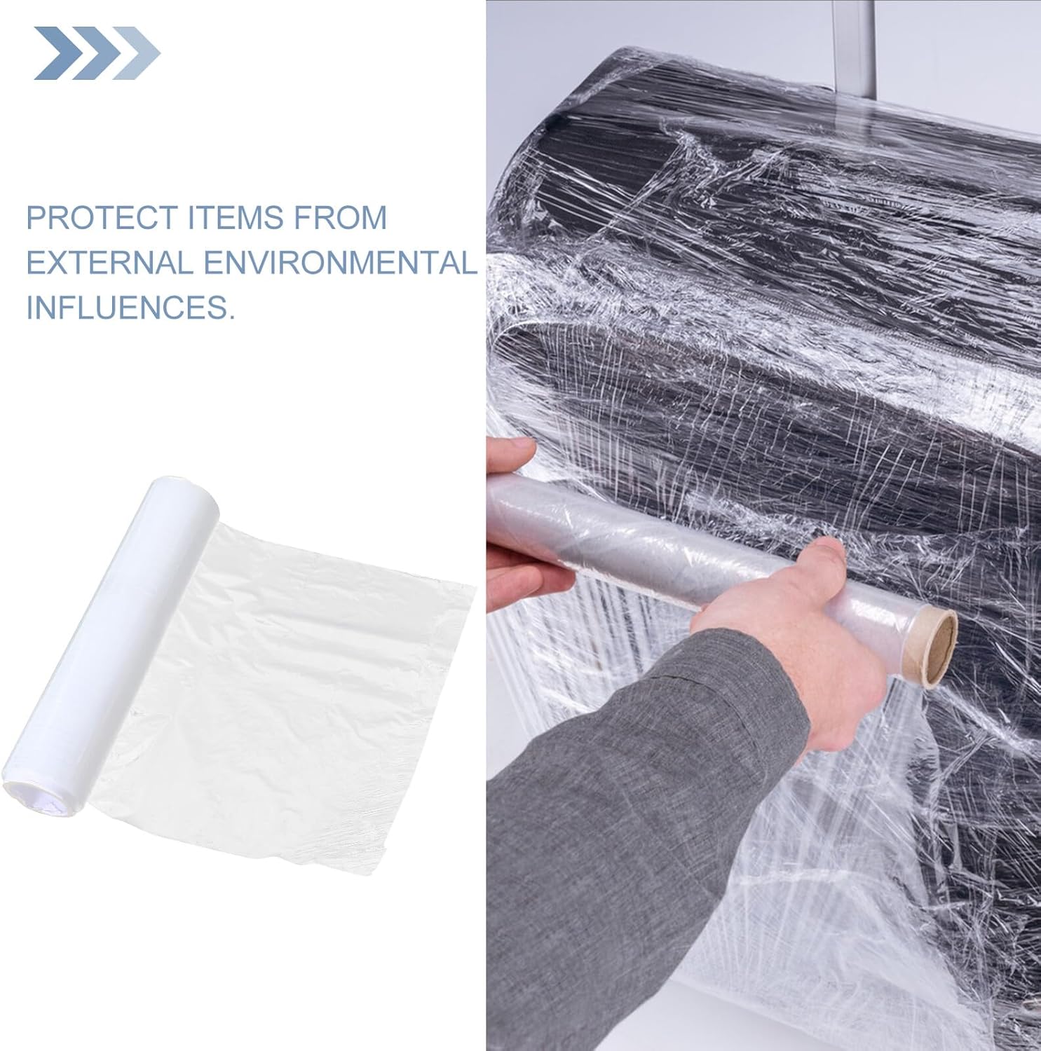 45cm Wide Stretch Wrap Film Roll 2.8lb Self-adhering Packing Stretch Wrap for Moving, Shipping, and Furniture Protection