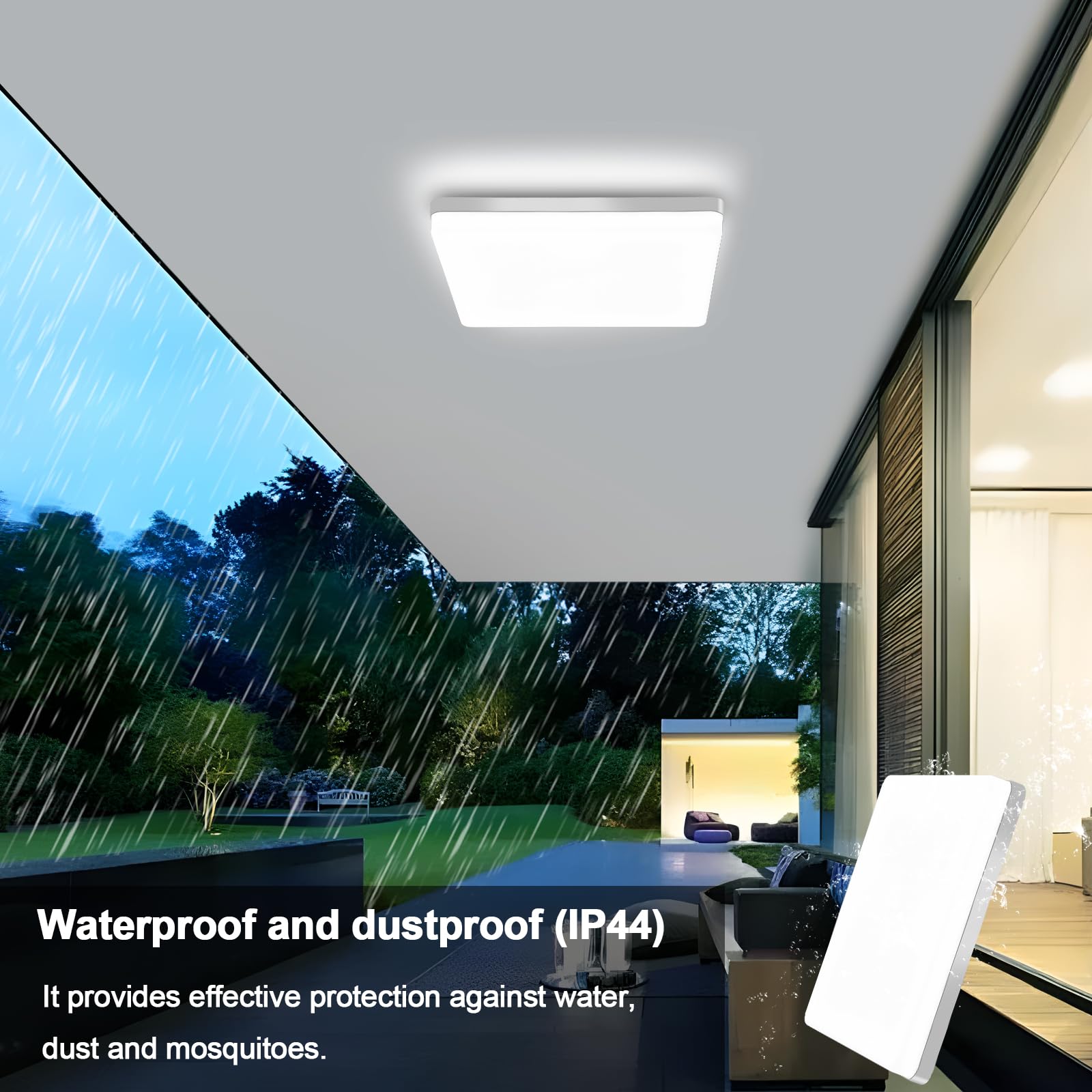 Goeco Plafon LED Techo Baño, 48W Lámpara de Techo LED Moderna, 6500K Blanco Frío, para Pasillo, Cocina, Balcón, Dormitorio, Estudio, 2 Piezas, Cuadrada