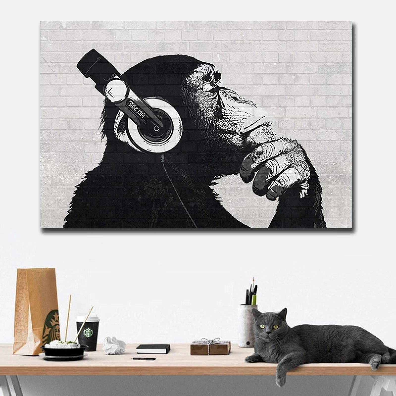BIEMBI Arte de pared enmarcado Animal abstracto DJ Mono Pintura al óleo sobre lienzo Pósteres e impresiones Cuadros de pared modulares Decoración para sala de estar Marco de 30X45 cm