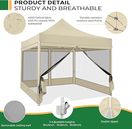 Miniatura 2 de TOOLUCK Tienda de campaña desplegable de 10 x 10 pies con pared de malla extraíble, tienda de campaña resistente UPF 50+, impermeable, fácil de