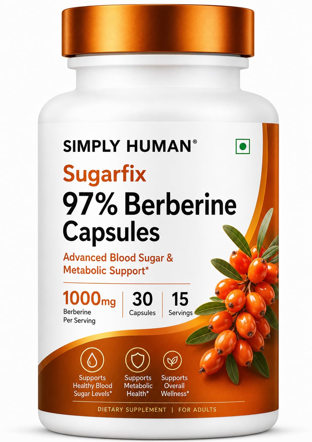 Simply Human Berberine 1000mg Capsules for Blood Sugar & Metabolic Support | 97% Pure Berberine Extract | Supports Healthy Glucose Levels, Cravings & Energy | 30 Veg Capsules-image-34