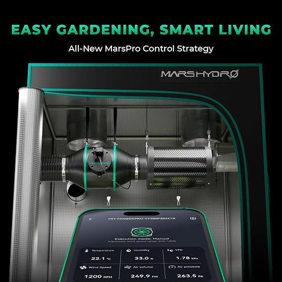 MARS HYDRO iFresh 4'' Inline Duct Fan, 205 CFM Quiet EC Motor Grow Tent Ventilation Exhaust Fan with Speed Controller for Grow Room Cooling,Booster,Indoor Gardening ,Hydroponics