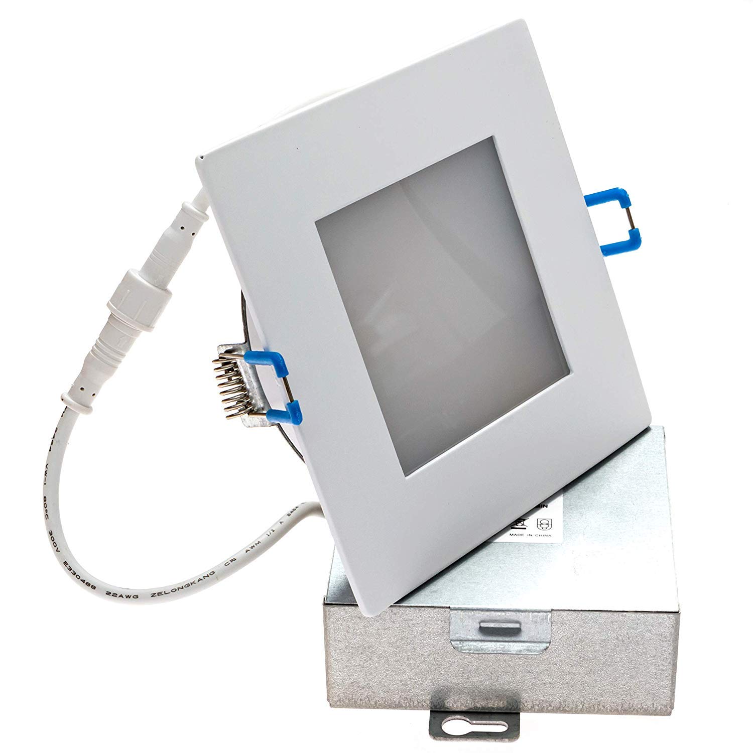 goodlite slim led 4" square recessed ultra-thin ceiling light - 850 lumens, 12w, ic-rated dimmable, energy star, cri-90> 120v, neutral white 3500k