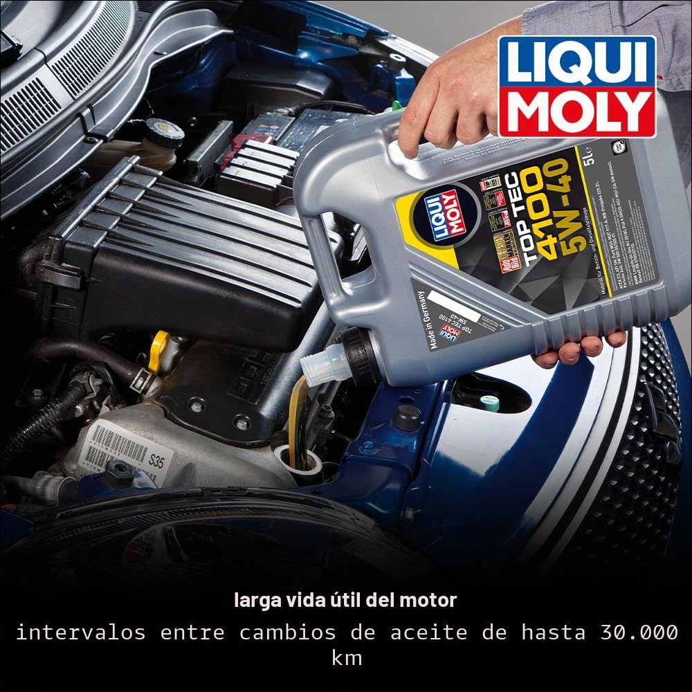 LIQUI MOLY Aceite de motor 5W-40 Top Tec Aceite sintetico ACEA C3 API SN API CF 4100 5L Compatible con VW Polo V Hatchback 6R1, 6C1 up! Hatchback 121, 122, BL1, BL2, BL3, 123, TOYOTA AYGO WNB1, KGB1