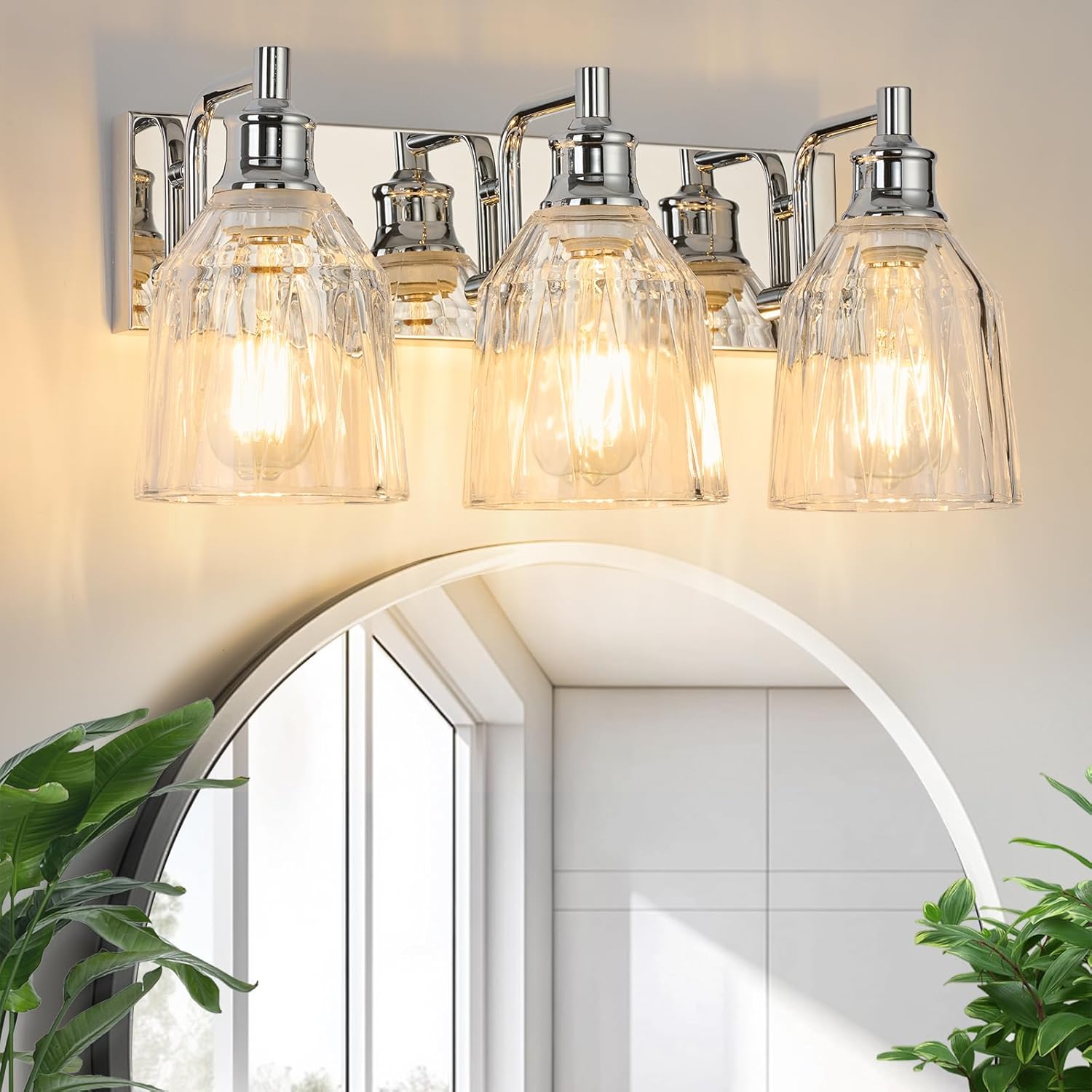 3 Light Bathroom Light Fixtures Modern Chrome Vanity Lights for Bathroom Lighting Fixtures Over Mirror with Thickened Glass Shade for Cabinet Mirror Bedroom Hallway 3 Lights NOT TESTED