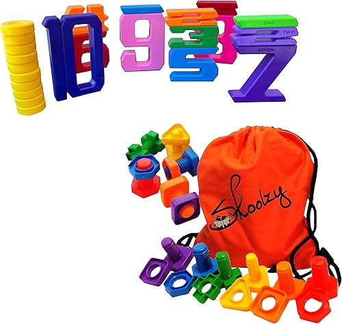 Bloques numéricos, nulos y pernos cuenta de 1 a 10 bloques y 24 piezas clasificador de formas Montessori Toy Bundle para desarrollar habilidades