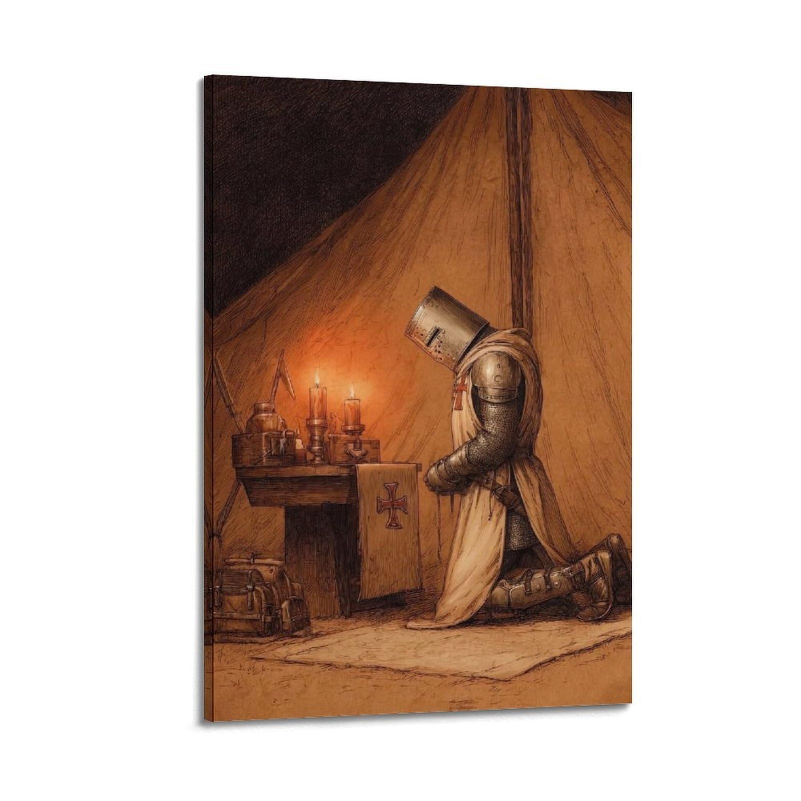 XKUGA Crusader Religious Poster Sacred Zen Templar Knight Prayer Modern Decorative Canvas Prints - Ideal Wall Art for Family, Man Cave, Game Room, Boys & Girls Bedroom 16x24inch(40x60cm)