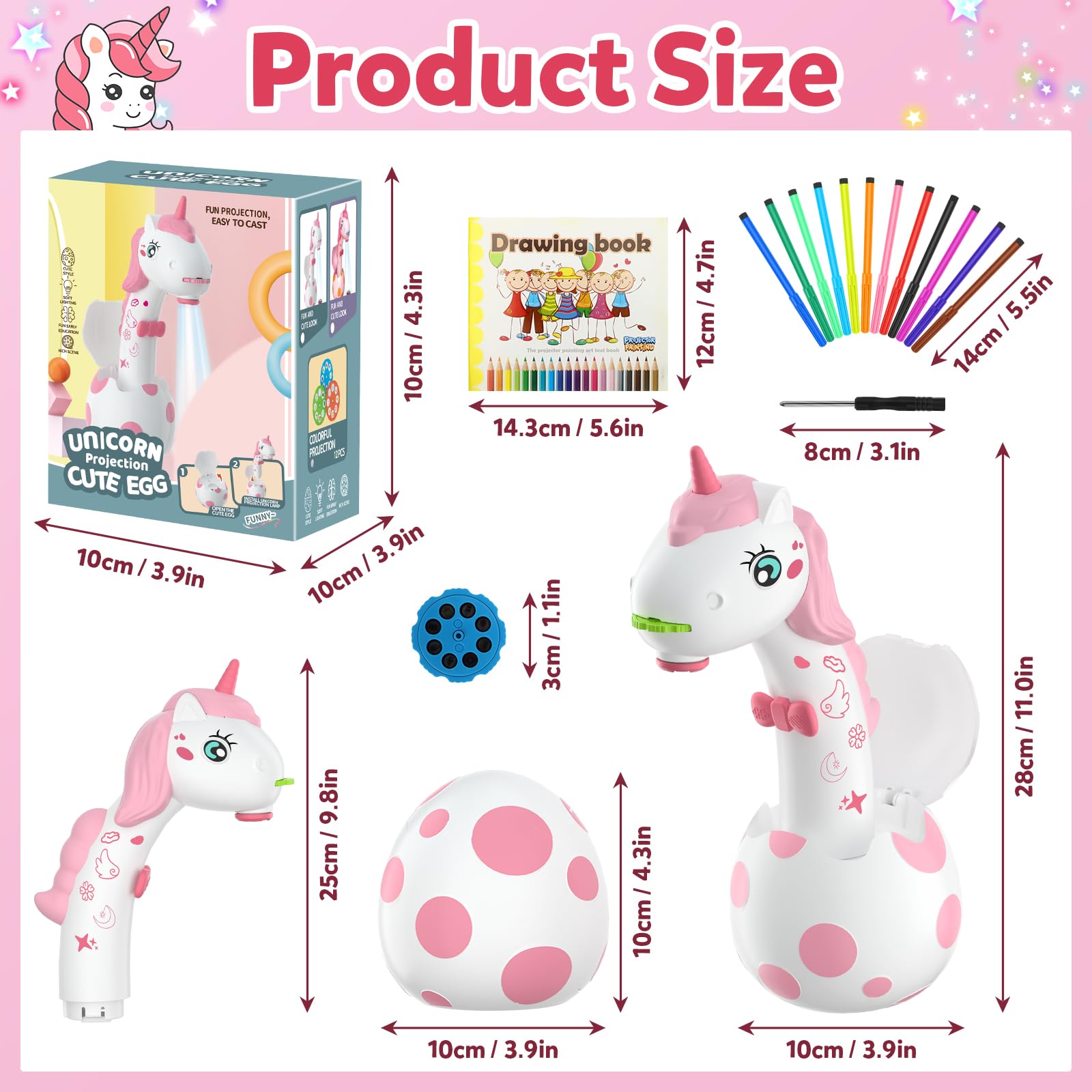 Proyector de dibujo de unicornio para edades de 5 a 7 años: proyector inteligente de dibujo y dibujo para niños con bonito aspecto de unicornio, 96 plantillas, juguetes para niños pequeños para 8