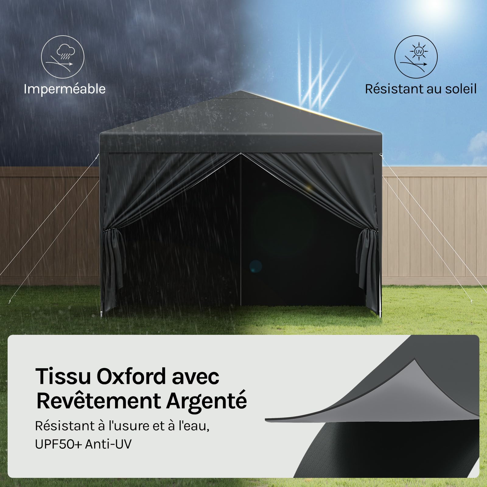 WOLTU Tonnelle Pliable 3x3m Anthracite avec Un Chiffon Sac de Transport
