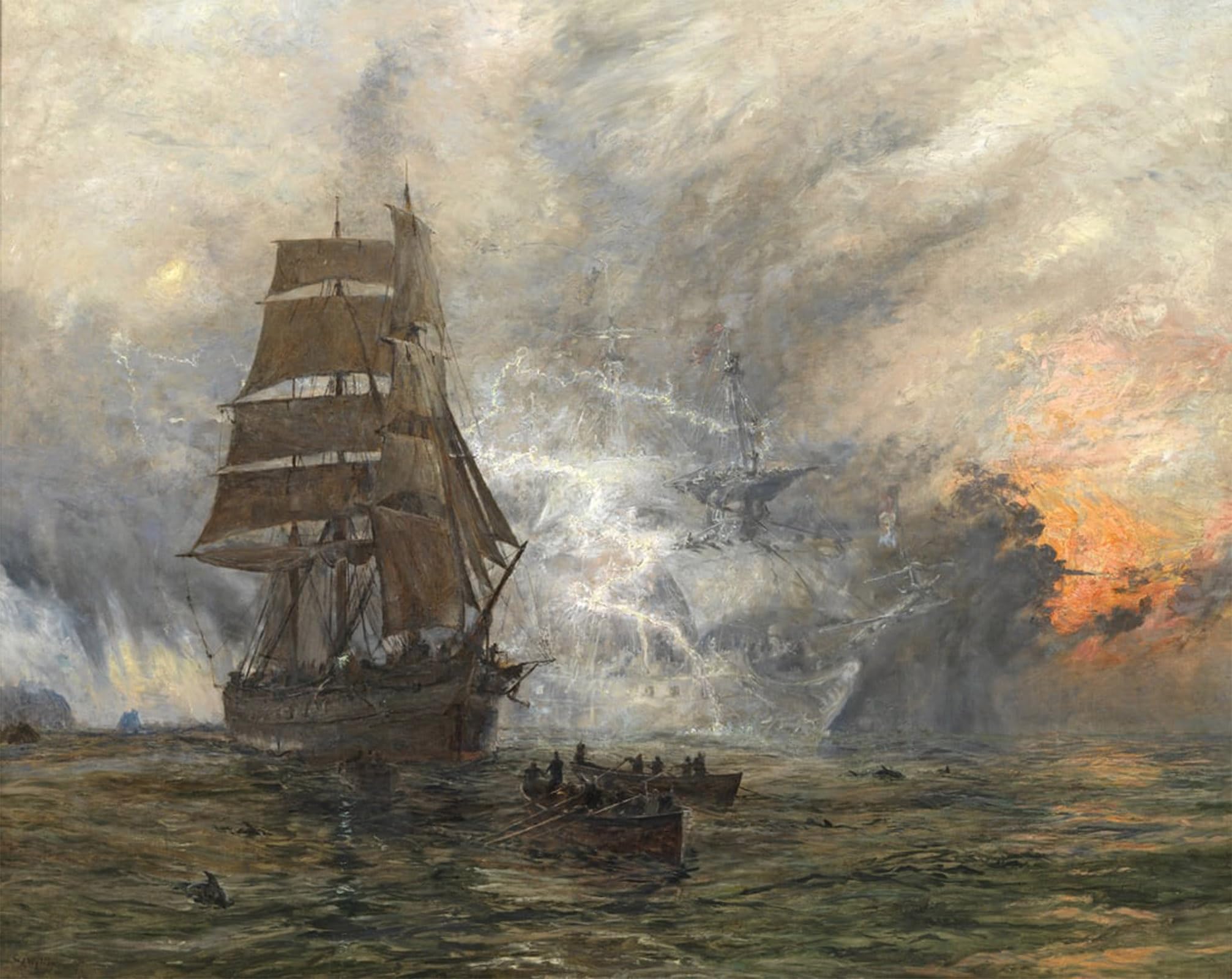 Posteriik No Frame Vintage Art Print Images Pictures Print The Phantom Ship By William Lionel Wyllie Modern Colour Posters For Office Home Decor 60X90cm