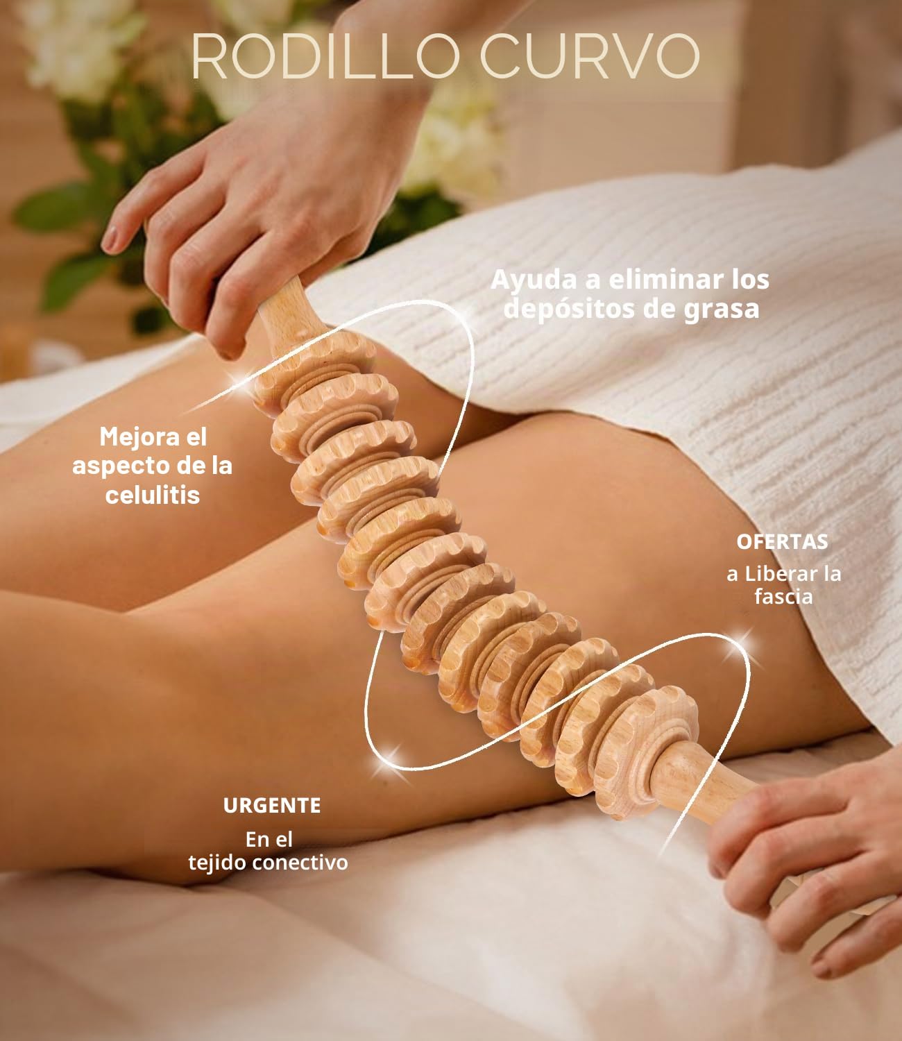Masajeador Anticelulítico para Maderoterapia Corporal, Masajeador Celulitis Muslos, Rodillo De Fascia De Madera De Haya, Masajeador Celulitis (12 Rondas)