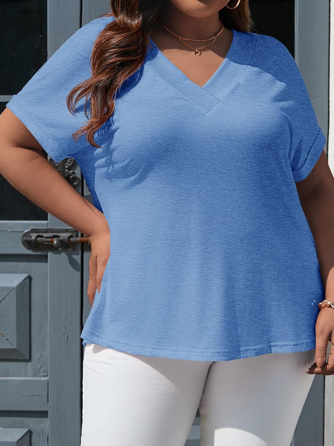Beautife Womens Plus Size V Neck T Shirts Short Sleeve Summer Dressy Casual Tunic Tops Loose Fit Tees Blouse - Image 5