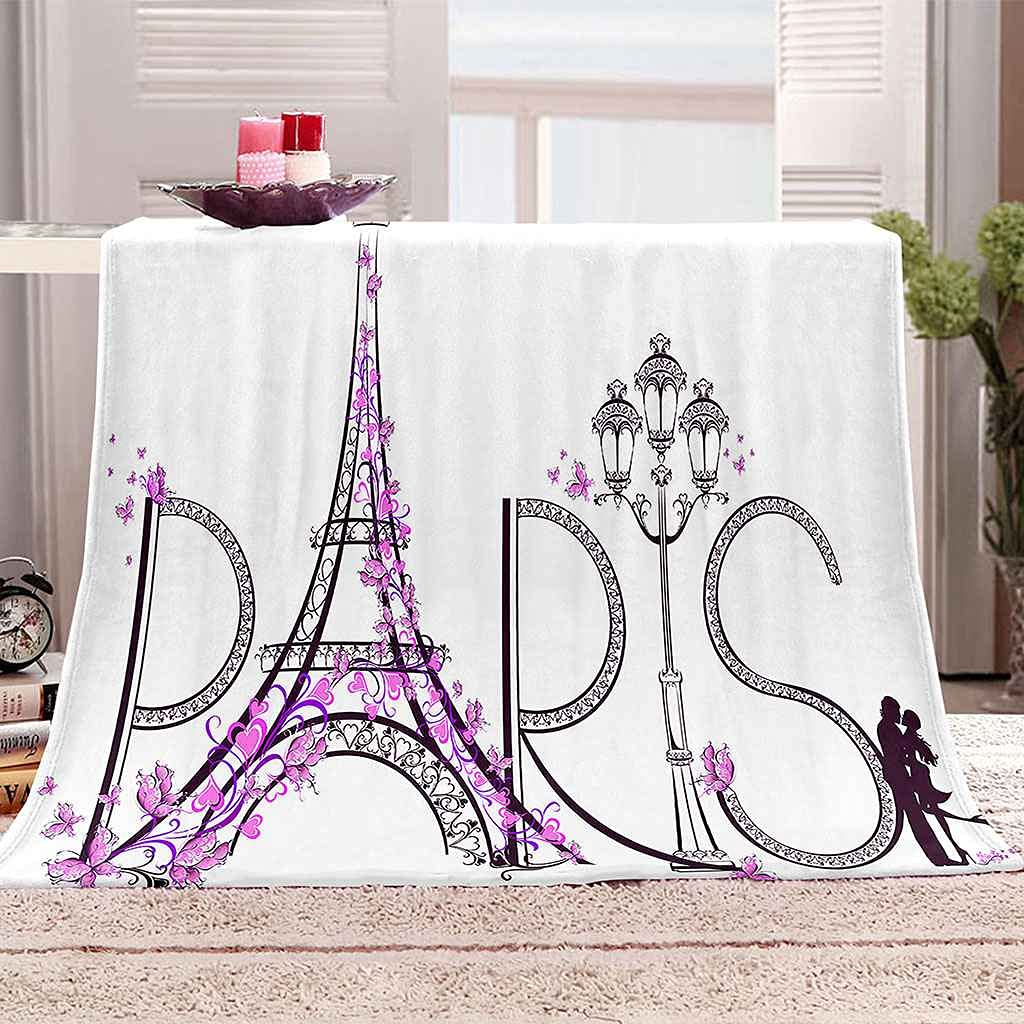 Couverture flanelle Tour Eiffel 3D douce pour cocooning sur le canapé