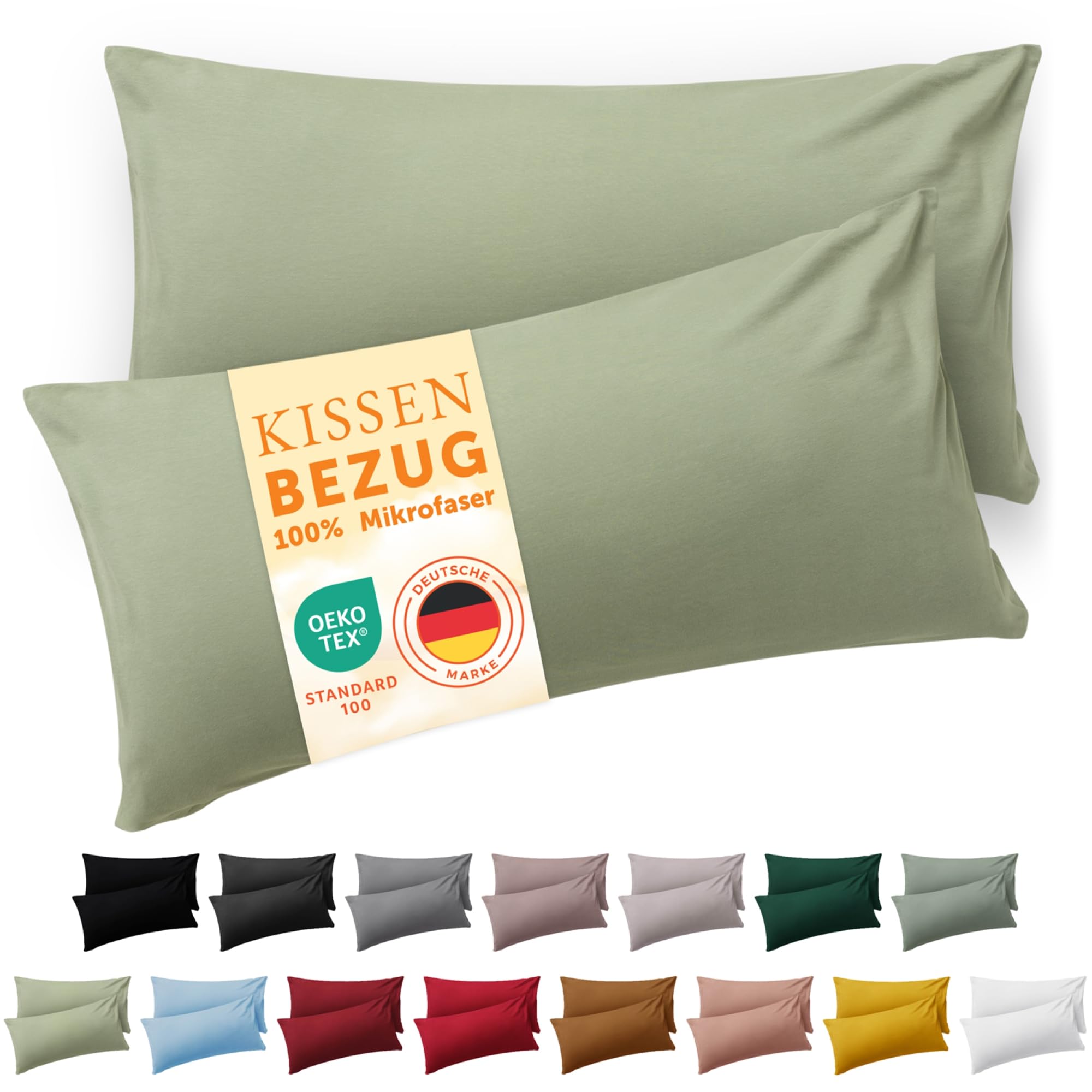 Blumtal Kissenbezug 40 x 60, 2 Stück - Oeko-TEX zert. Kissenbezüge 100% Mikrofaser in extra weich & waschmaschinenfest - Bezug Kissen 40x60 Hellgrün Olive