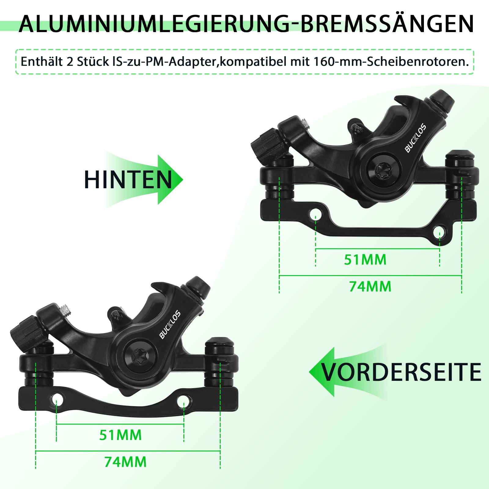 Juego de frenos de disco para bicicleta de montaña con palanca de aluminio, 160 mm Rotor/is/PM para bicicletas eléctricas/plegables/scooters/fatbikes