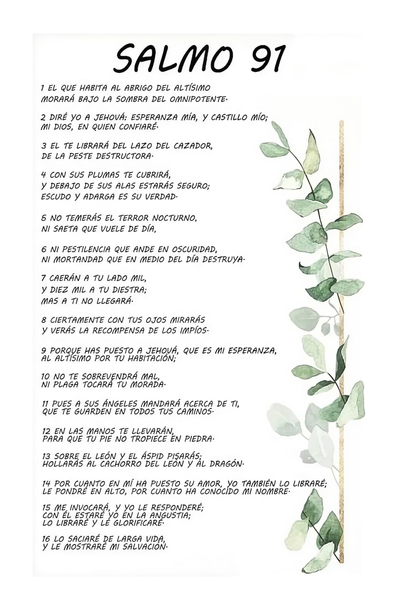 PKNVKZIDK Decoración Cristiana Cuadro con Salmo 91 En Español Texto Bíblico Psalm 91 for Divine Protection in Home Office and as a Gift of Faith Unframed,12x18inch(30x45cm)