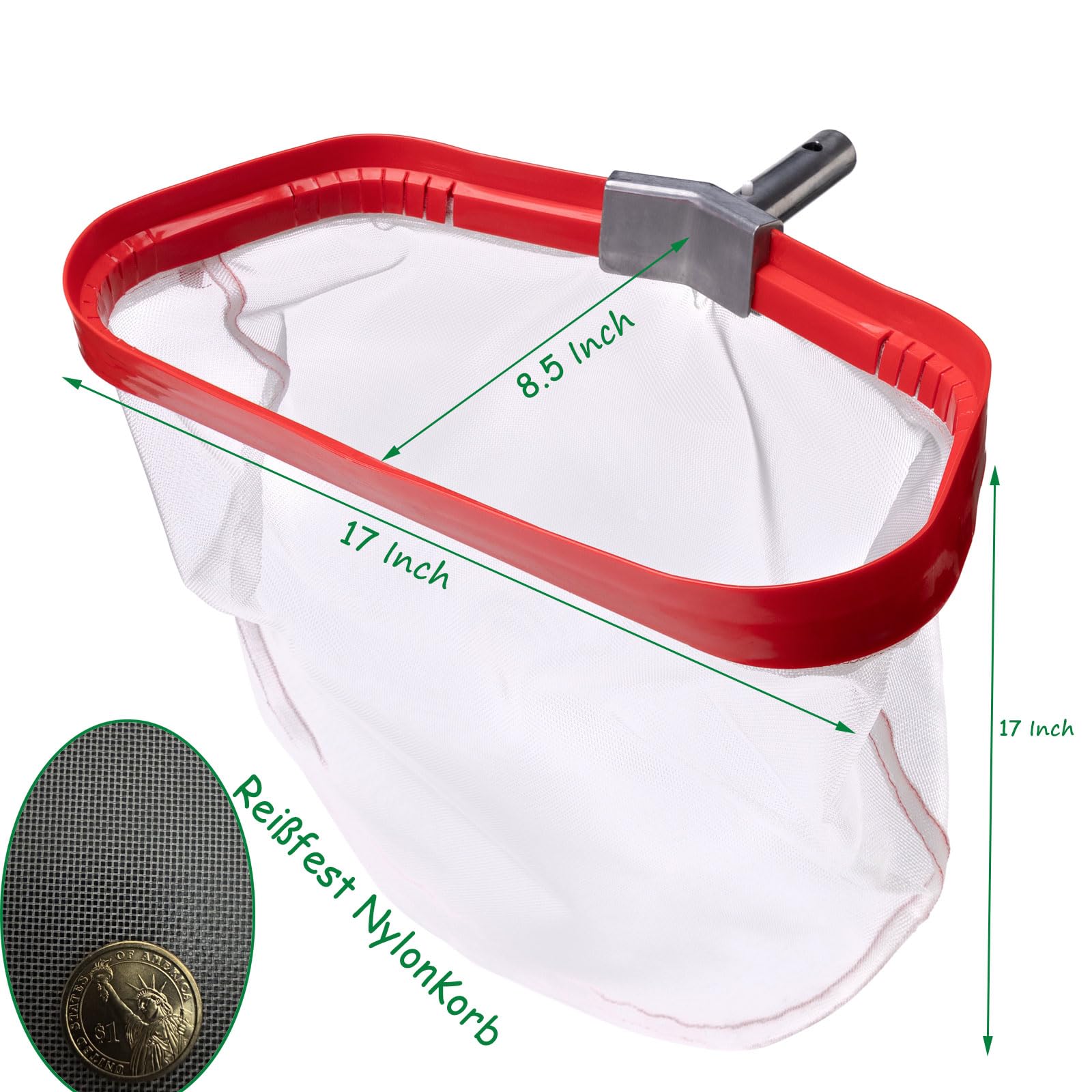 Professionelles Pool Kescher, Schwerlast Laub Käscher mit Aluminium Rahmen, Reißfest Nylon Netztasche für Reinigung Teich Zweige Nasse Blätter, Pool Rake Skimmer Net